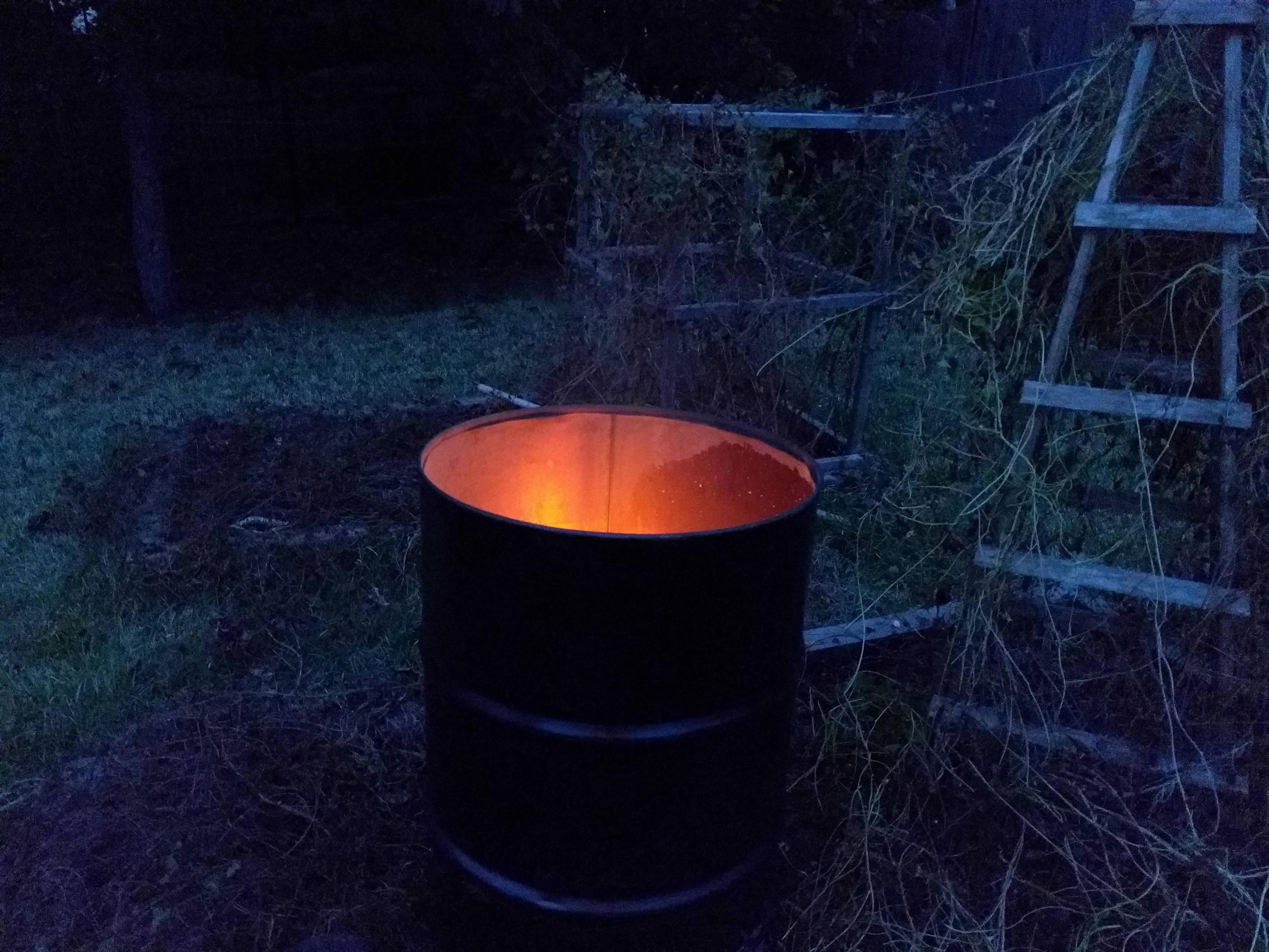 Fire burning out the inside of the barrel