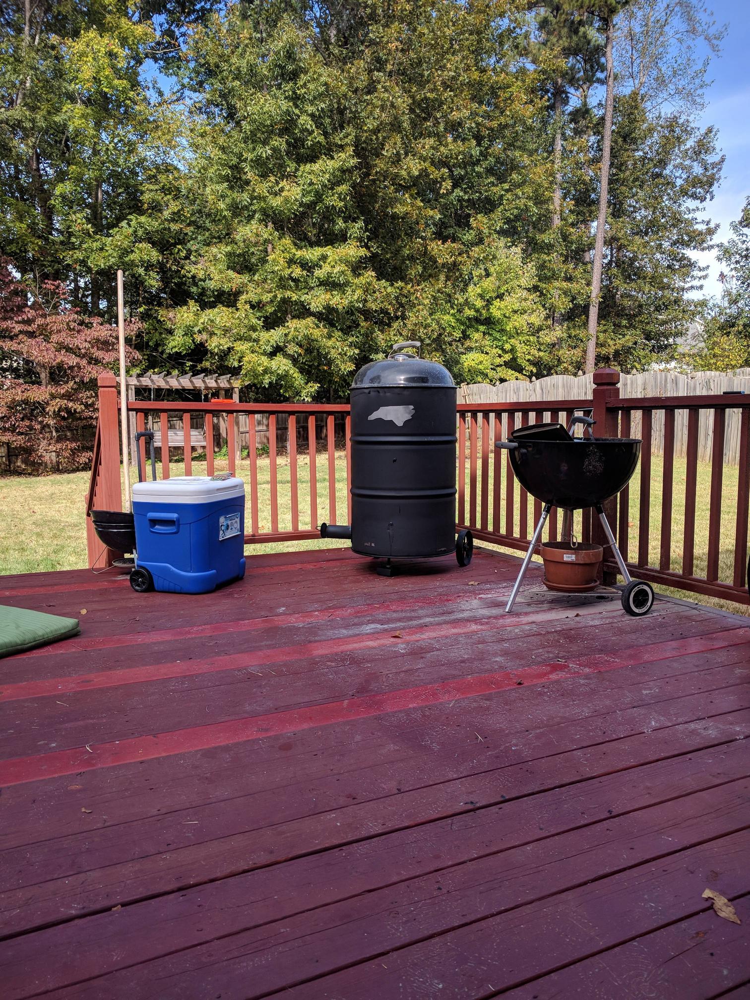 Smoker wheels and wooden kick stand