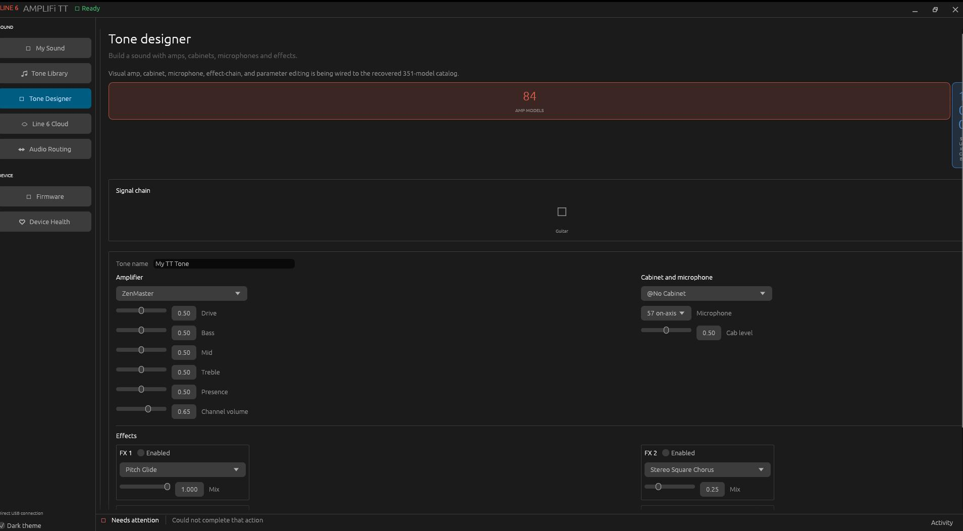 The Rust Line 6 TT control application showing the tone designer