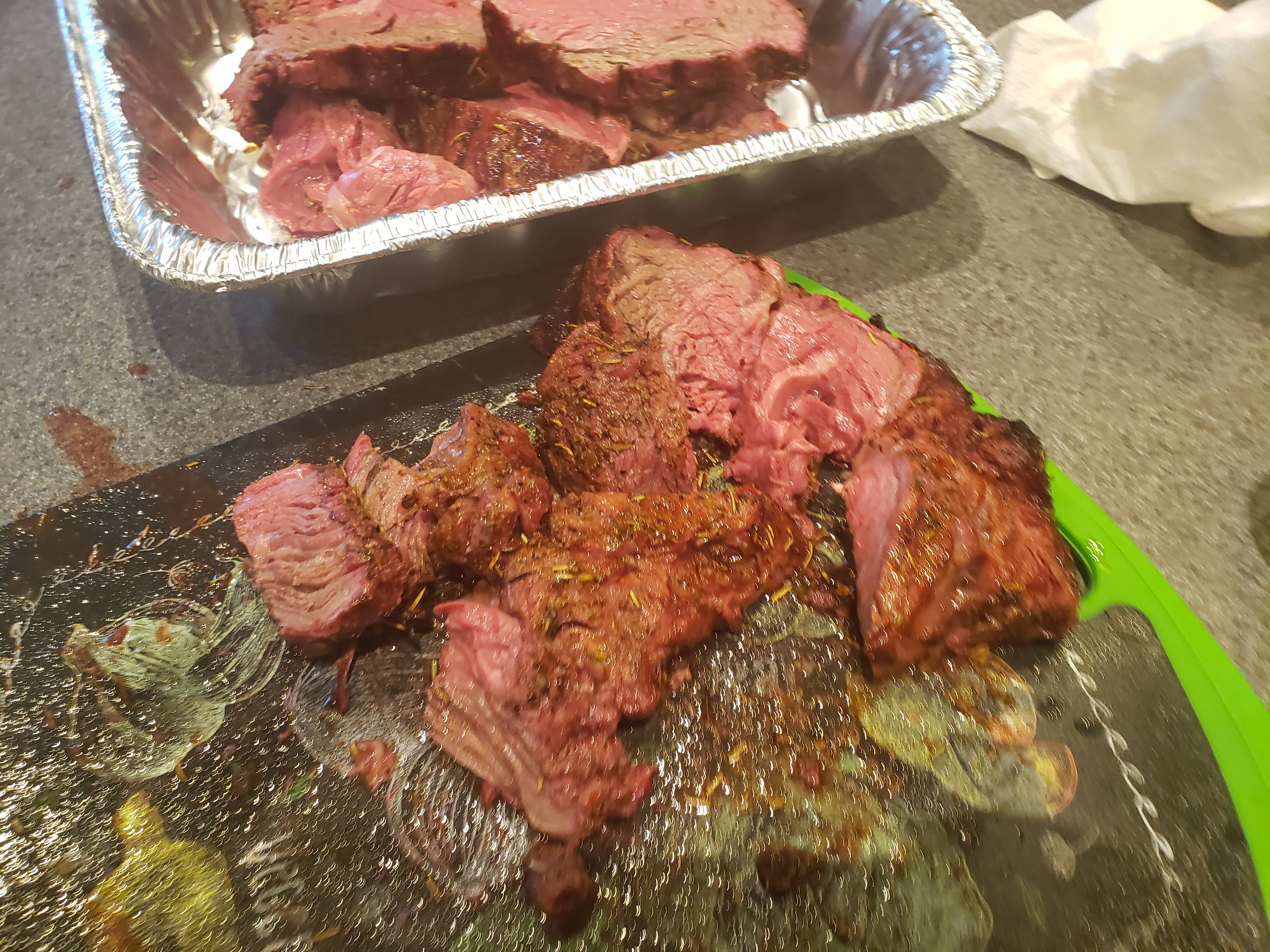 Slices of smoked prime rib